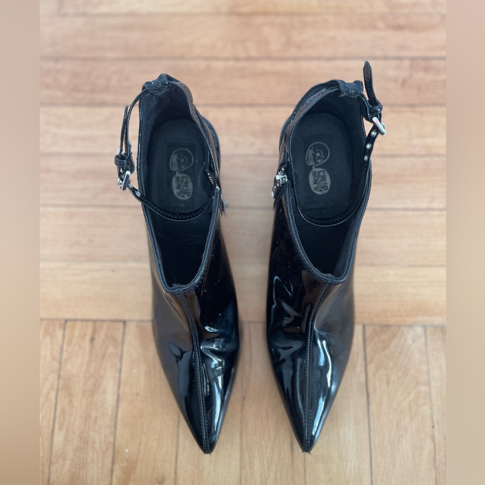 Cheap Monday Cube Black Patent Wedge Boots 9.5 - Picture 5 of 16